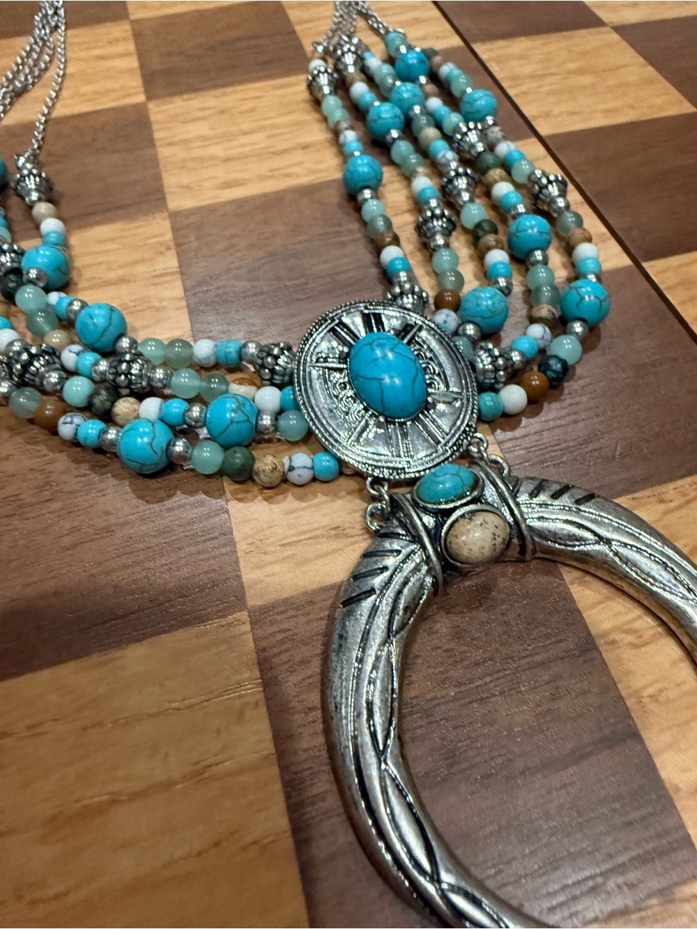 Shyanne Turquoise Multi-Strand Beaded Statement Necklace with Silver Pendant